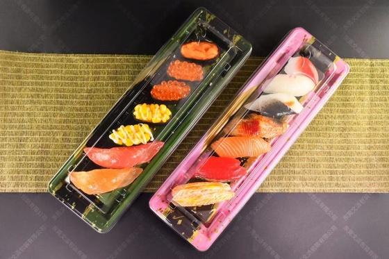 Verpackung heißer Verkauf kundenspezifische Einweg-Kunststoff PP/PET/OPS beliebtes Design super große Größe Takeaway Sushi-Tablett Party。