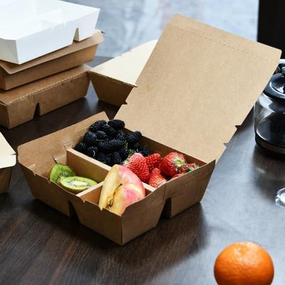 Beste und günstigste 4 Kompartiment Einwegkompartiment Mahlzeitvorbereitungsbehälter Mehrfachgitter Kraftpapier Lunchbox