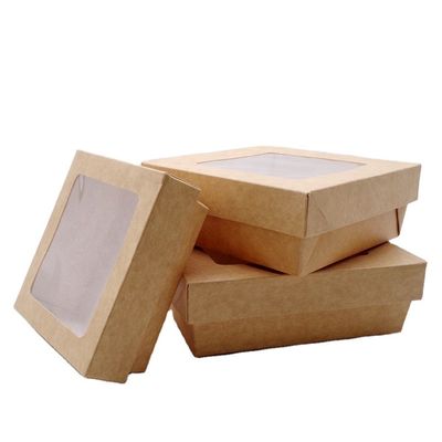 Zum Mitnehmenschnellimbiss-Verpackenkasten Kraftpapiers mit klarem Fenster