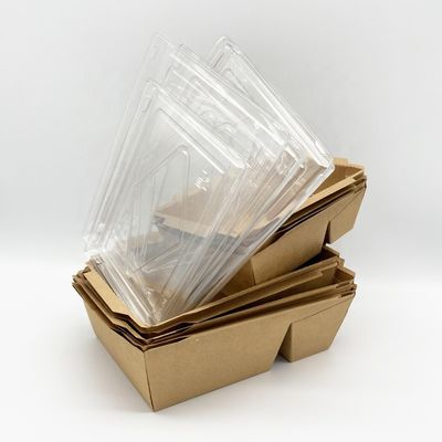 Kraftpapier-Wegwerfmitnehmerbehälter mit transparenter Plastikabdeckung