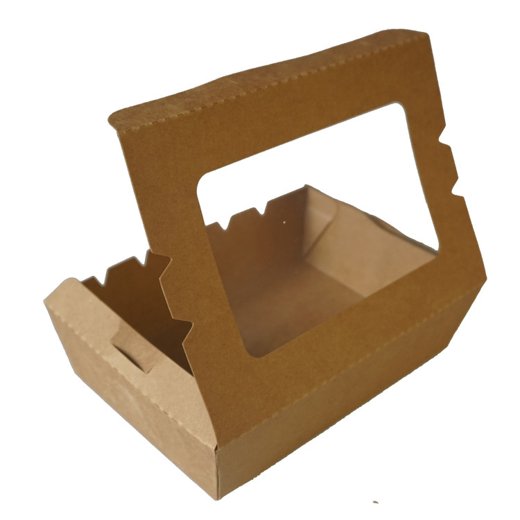 Kundenspezifischer Logo Food Container Box Disposable-Kraftpapier-Kasten mit Fenster