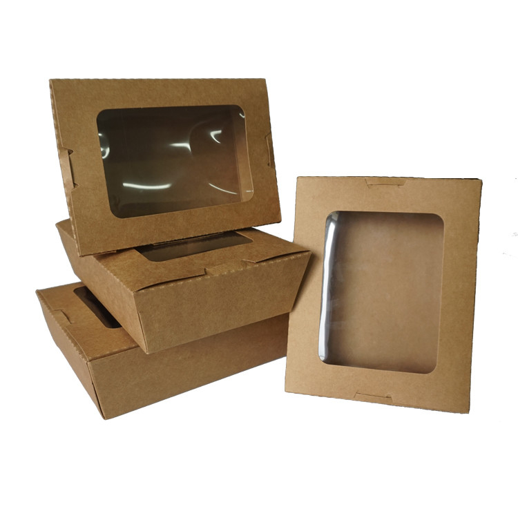 Kundenspezifischer Logo Food Container Box Disposable-Kraftpapier-Kasten mit Fenster
