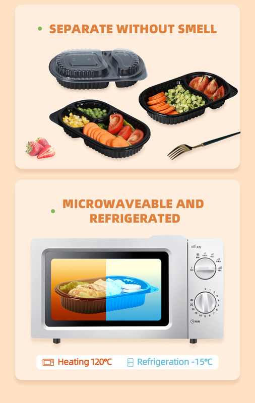 Büro-Plastikmikrowellen-Bento Lunch Box Disposables 2 ODM/OEM versorgendes Fach