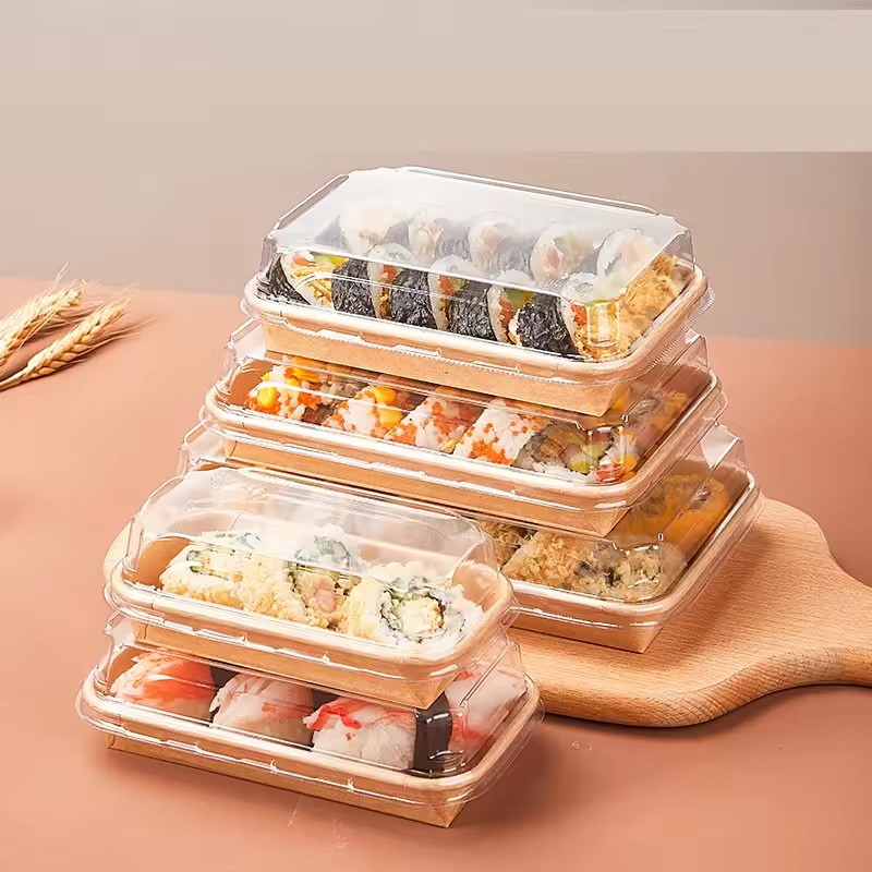 Abbaubares Sushi-Tray Wiederverwertbares Papier Sushi-Container mit Deckel Kuchenbehälter