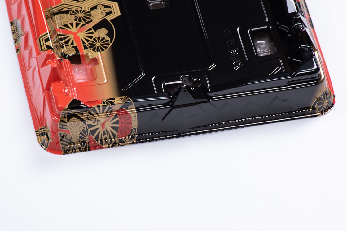 Schwarz-Rot Einweg-Sushi-Box mit transparenten Deckel