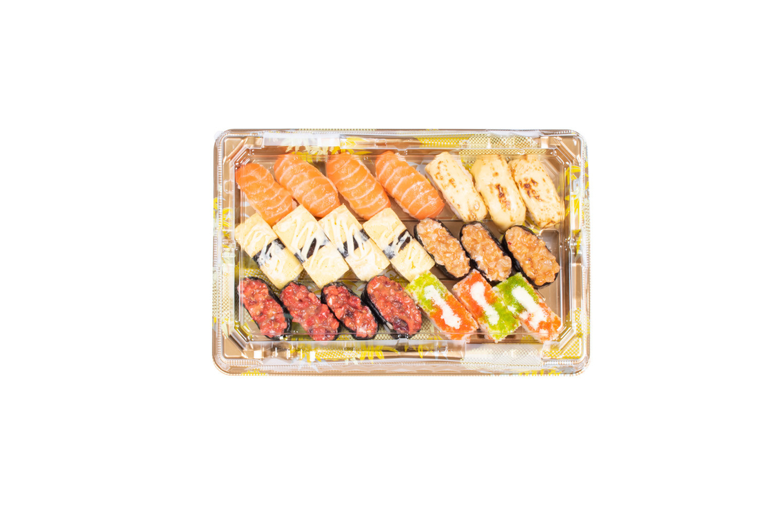 Sushi-Träger mit Deckel für Takeout und Desserts Einweg-Haustier mit Deckel Gebäckskiste