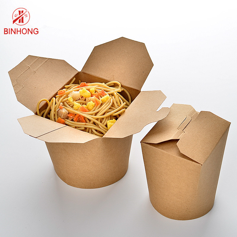 Custom Logo Druck Kraftpapier Noodle Box biologisch abbaubare Lebensmittelbox mit Griff UV-Schutz und Matt Lamination
