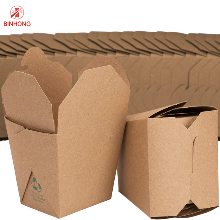 Custom Logo Druck Kraftpapier Noodle Box biologisch abbaubare Lebensmittelbox mit Griff UV-Schutz und Matt Lamination