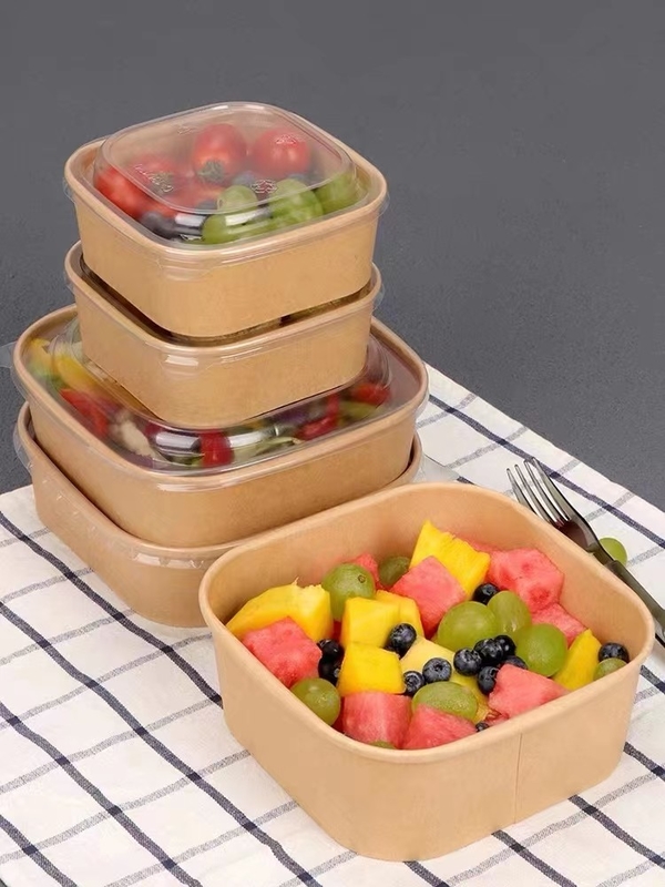 Kraft Einweggeschirm Farbschüssel mit Abnahmepapier Lunchbox Lebensmittelbehälter