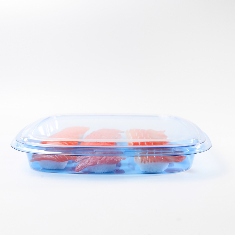 Quadratischer Lebensmittelbehälter Mitnahmeverpackungskiste Kunststoff für gute Lebensmittel Kunststoff Blau Einweg-Sushi-Kiste