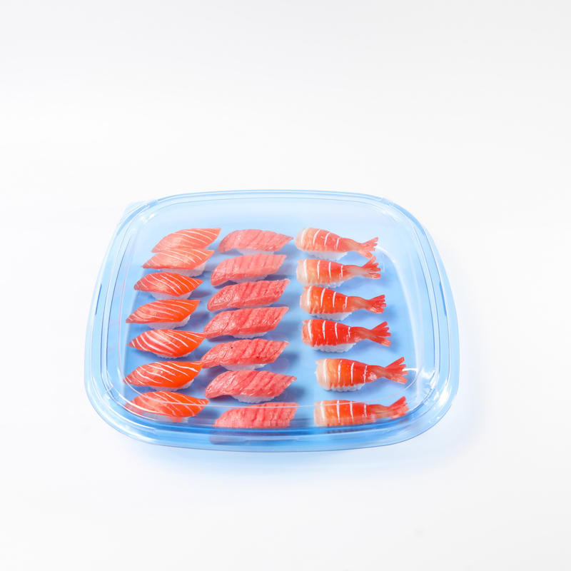Quadratischer Lebensmittelbehälter Mitnahmeverpackungskiste Kunststoff für gute Lebensmittel Kunststoff Blau Einweg-Sushi-Kiste