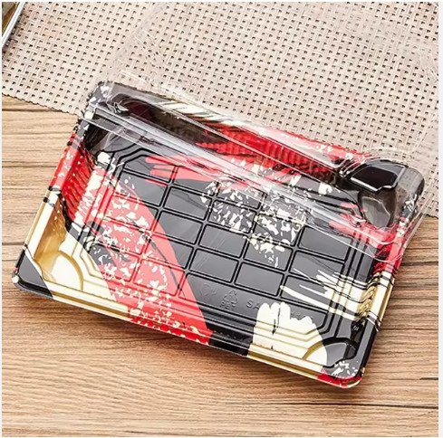 Sushi-Takeaway-Container Plastik-Lebensmittelverpackungskisten Schalen mit Deckel Sushi-Container-Box