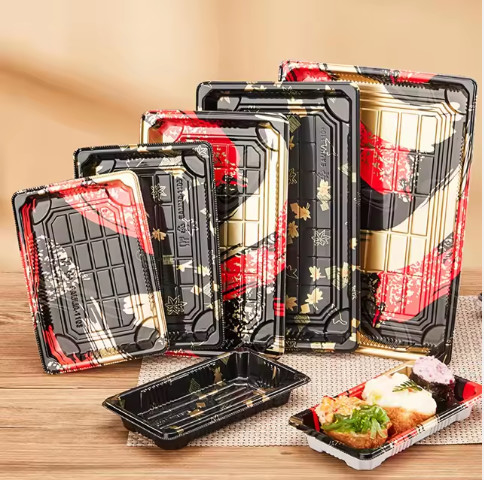 Sushi-Takeaway-Container Plastik-Lebensmittelverpackungskisten Schalen mit Deckel Sushi-Container-Box
