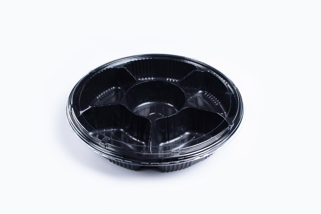 Runde Einwegverpackungen aus Kunststoff mit Sushi-Tellern mit Deckel