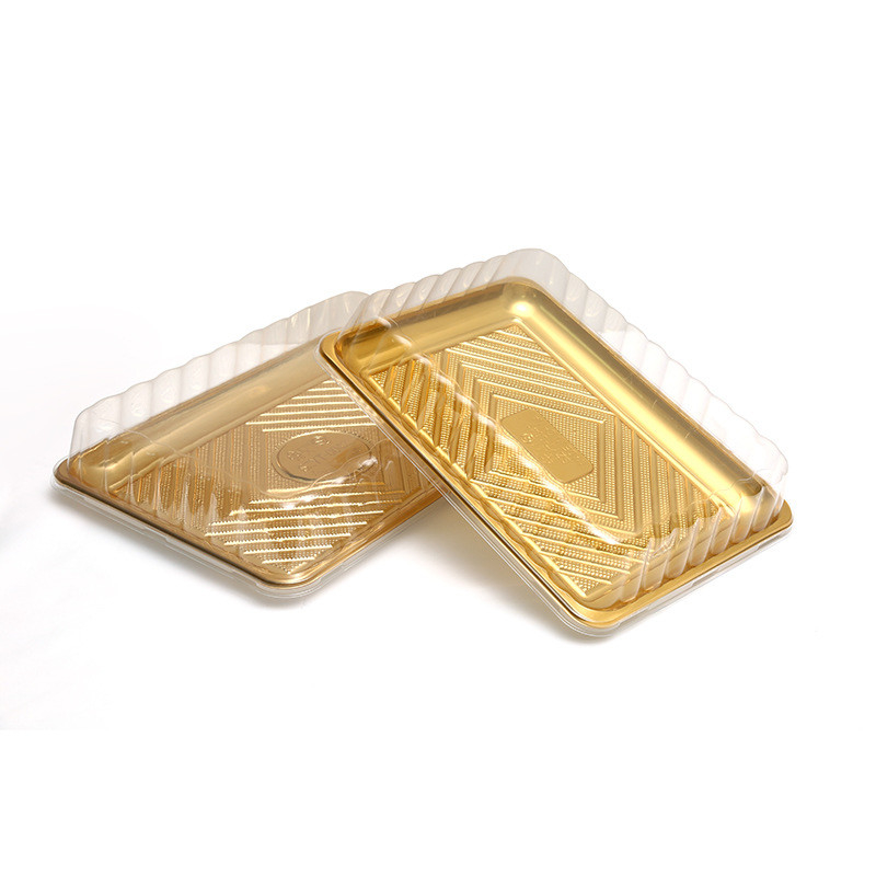 Lager Goldblatt Großflächige Rechteck Einweg-Plastik-Sushi-Tray für die Party