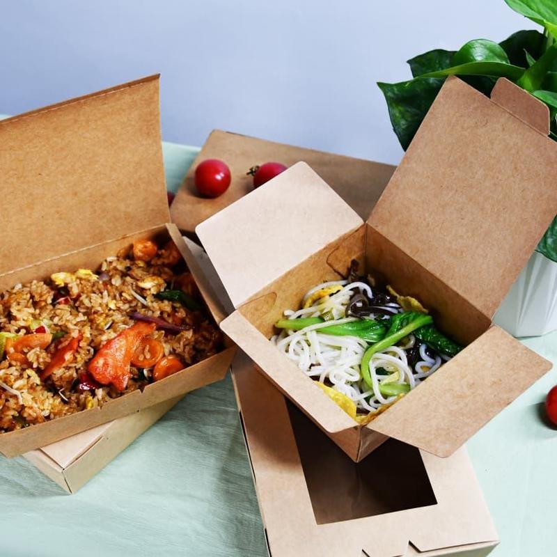 Custom Logo Druck Kraft Lebensmittelverpackung Lunchbox mit mitnehmbarem Lebensmittelpapier Verpackung Karton mit Abteilungen
