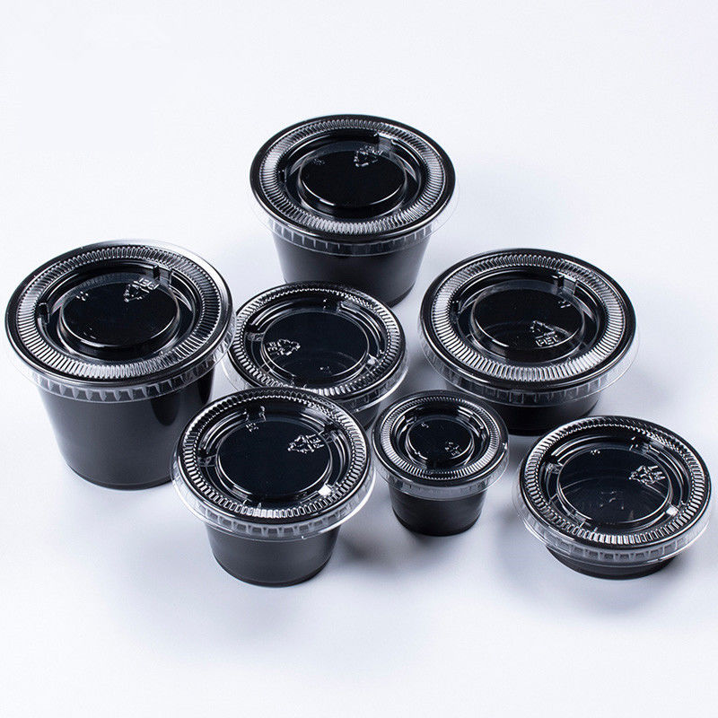 Schwarze Wegwerfsoßen-Schale Farbe-HAUSTIER Deckel-1.5OZ