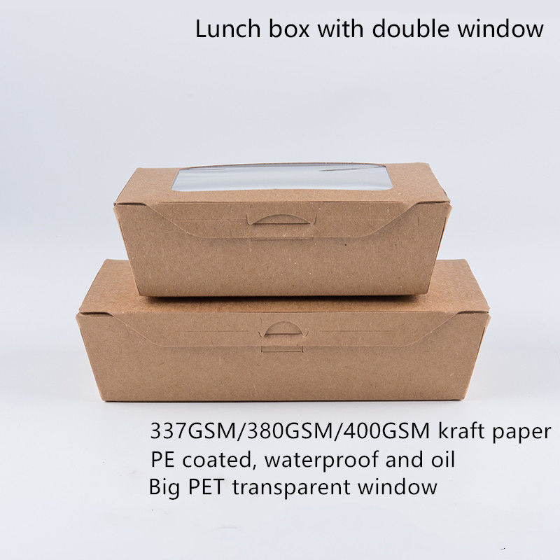 1200ml 337 Brotdose des Kraftpapier-380 400gsm mit HAUSTIER Fenster