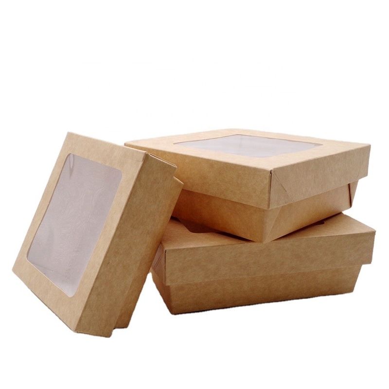 Zum Mitnehmenschnellimbiss-Verpackenkasten Kraftpapiers mit klarem Fenster