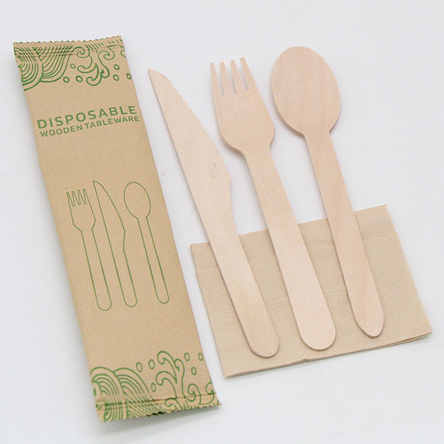 Kundenspezifische hölzerne Küchen-Löffel-Messer-Wegwerfgabel stellte hölzernen Besteck-Satz ein