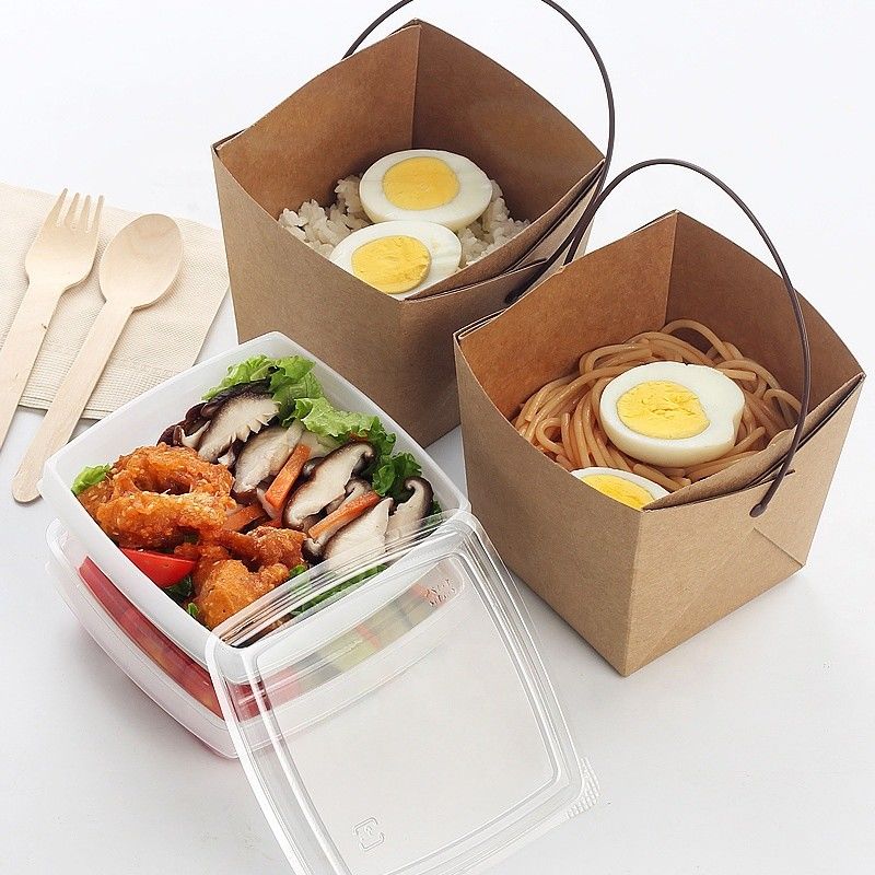 Bereiten Sie Kraftpapier wegnehmen Mittagessen-Nudel-Verpackenkasten mit Tray And Handle auf
