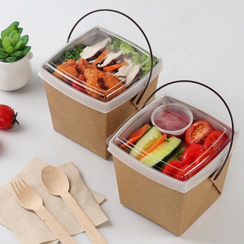 Bereiten Sie Kraftpapier wegnehmen Mittagessen-Nudel-Verpackenkasten mit Tray And Handle auf