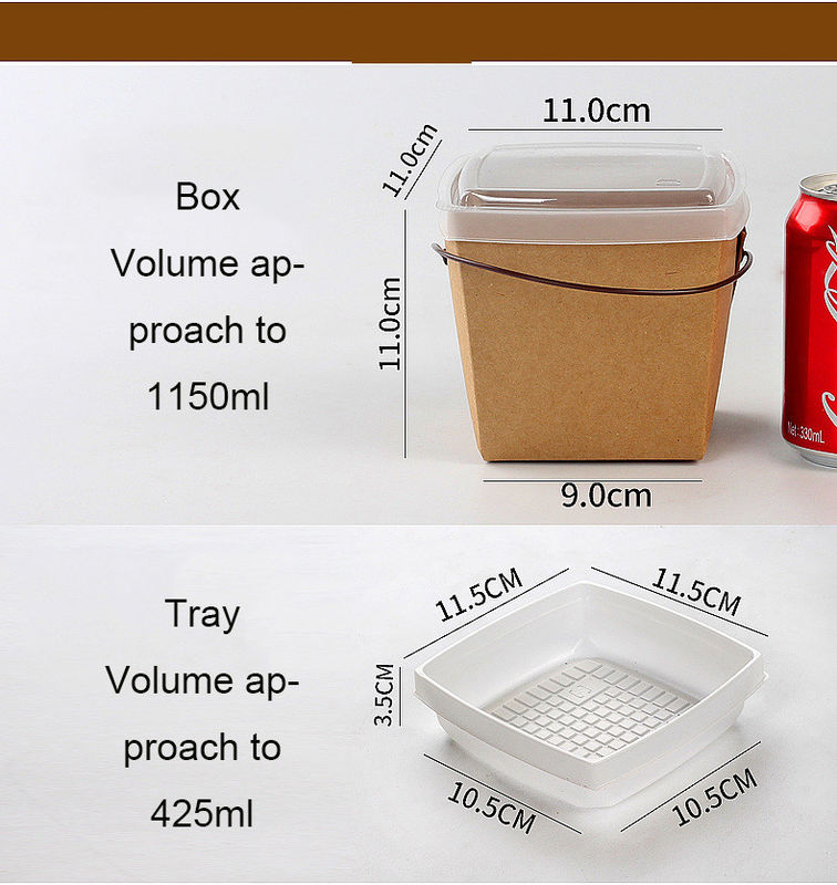 Bereiten Sie Kraftpapier wegnehmen Mittagessen-Nudel-Verpackenkasten mit Tray And Handle auf